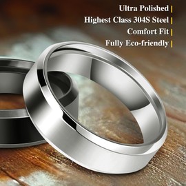 Lonage Stainless Steel Rings for Men Women, Polished Rings For Engagement Wedding Bands, Basic Flat Cool Finger Rings for Gift - 2 Pack (6)