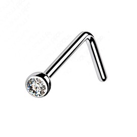 PiercedOff Titanium L Bend Nose Stud with Clear CZ - Thickness 20GA (0.8mm) / Gem Size 2.5mm