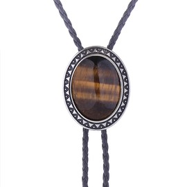 GelConnie Bolo Tie with Natural Tiger Eye Stone Celtic Style Wedding Necklace for Men Women Western Cowboy Necktie Bolo Tie