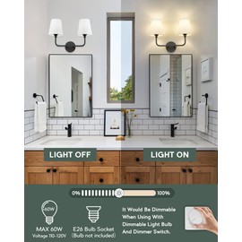 METWET 2-Light Bathroom Vanity Light Fixtures in Matte Black Finish, Modern Bedside Wall Sconces with Flared White Fabric Shade for Bathroom, Hallway, Living Room, Kitchen, VL837-MB-2