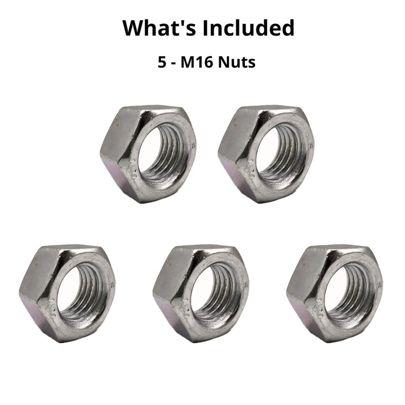 M16 (16mm) Steel Hex Nuts - Standard Thread - Pack