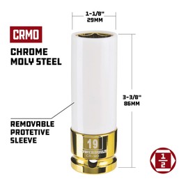 Powerbuilt 941040 1/2" Dr. Impact Rim Saver Socket, 19mm