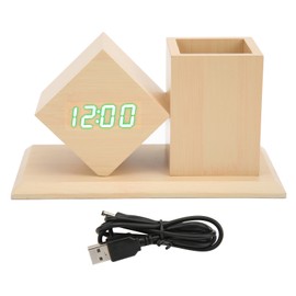 Pen Holder Alarm Clock Pen Holder Design Green Light Temperature Display Simple Style Durable Safe LED Clock