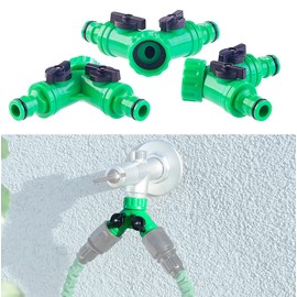 Royal Gardineer Garden hose distributor: 2 Way Tap Adapter with 2 Valves for Garden Hoses Set of 3 (Garden Hose Splitter 2 Way)