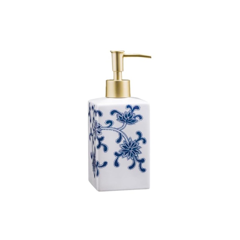 JHNIF Blue and White Porcelain Lotion Bottle with Gold Pump,