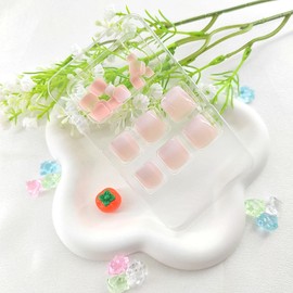 Square Press on Toenails Short White Gradient False Toe Nails Glossy Toenail Glue on Nude Full Cover Fake ToeNail Cute Toe Nail Stickers Artificial Toe Nails Press ons Girls Women 24Pcs