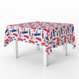 Xtremepads London Symbols Icons Pattern Pattern - Rectangle Oblong Linen Tablecloth, 60" x 102" inches Washable Decorative Table Cloth