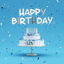 Happy Birthday Oliver: Blue Guest Book for Kids Birthday Party with Name
