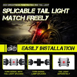 KaiDengZhe Split Bike Turn Signal, USB Rechargeable Bike Turn Signals with Tail Light, Bicycle Turn Signals with Flash Warning Light and Red Tail Light for Bicycle Electric Bike Scooter,