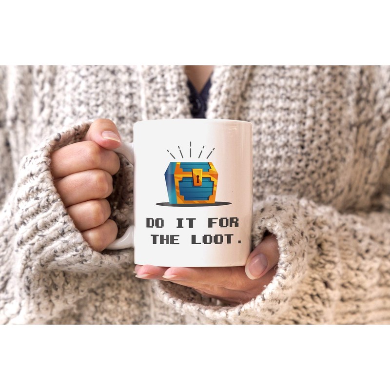MoonWorks® Kaffee-Tasse Gaming Spruch do it for the loot Schatztruhe