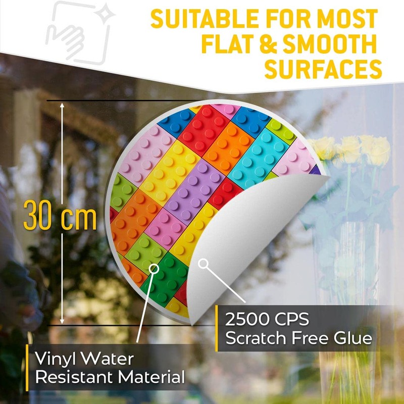 Vinyl Round Stickers (Set of 2) 30cm - Colourful Building