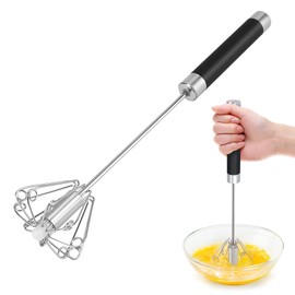 Manual Whisk Egg Beater, Stainless Steel Anti Hand Push Egg Beater Manual Blender Rotatable Egg Beater Whisk Hand Semi Automatic Egg Whisk for Home Kitchen Tool