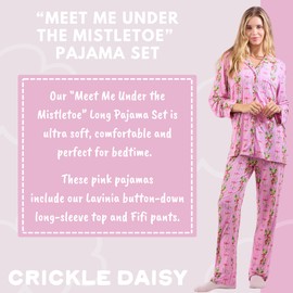 Crickle Daisy Cozy Women’s Mistletoe Print Pajamas Set - ‘Meet Me Under The Mistletoe’. Ultra-Soft Mistletoe Print Lounge, Sleepwear & Nightwear. Ladies Essential Pajamas in Size XXS