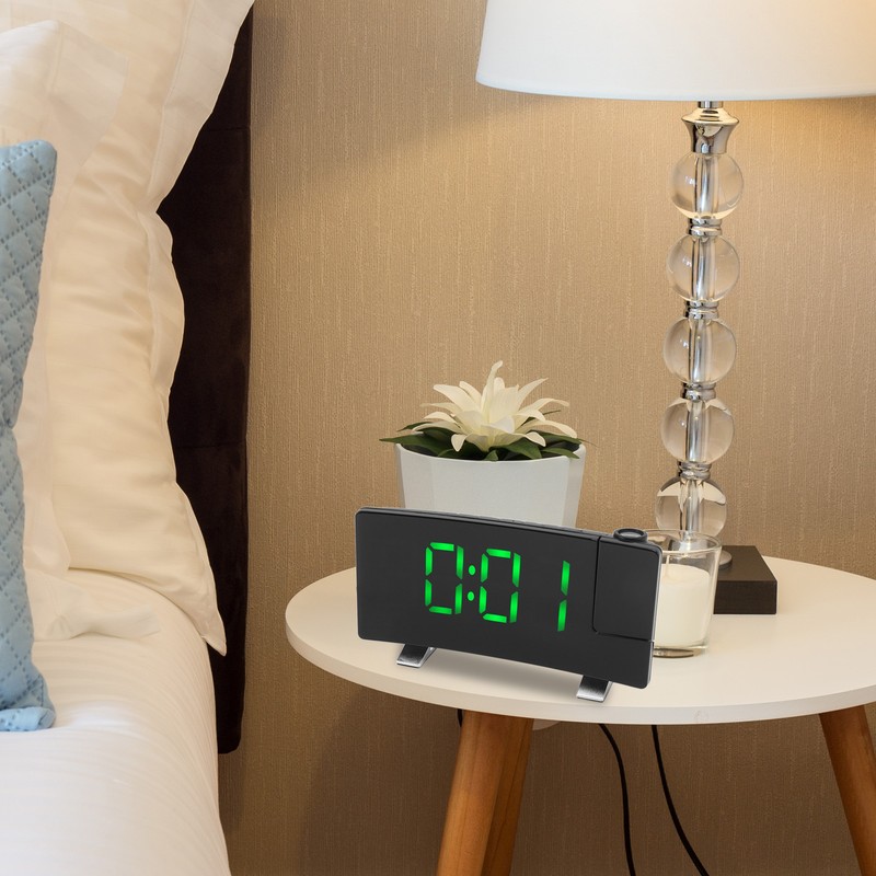 Radio Projection Alarm Clock LED Display Electronic Clock Curved Screen