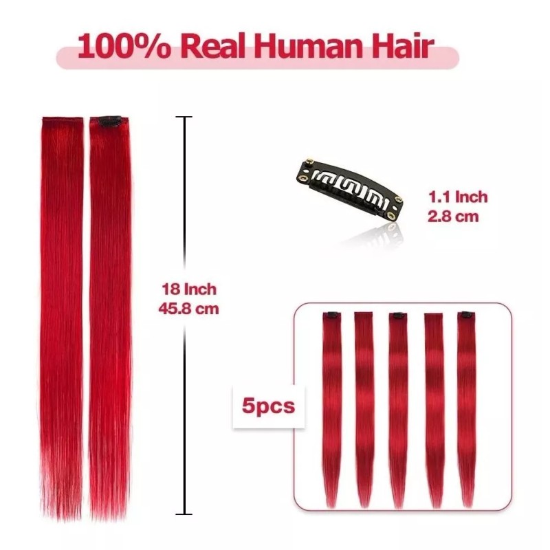 Winsky Extensiones Cabello Humano Rojo 18in 100gr