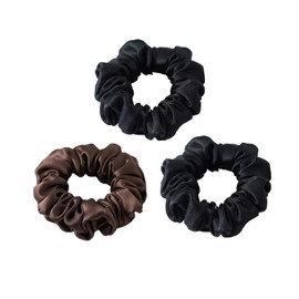 Silk Scrunchie, 100% Pure Mulberry Silk Scrunchie Small Slim Hair Tie for Women Silk Scrunchies for Thin Thick Curly Hair Luxurious Elastic Scrunchies Set (3 Scrunchies, 2black+1coffee)