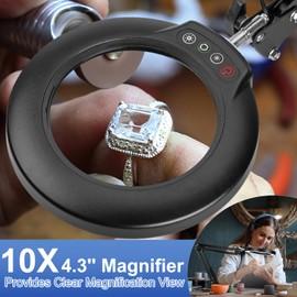Drdefi Magnetic Helping Hands Soldering Station 10X Magnifying Lamp Large Base Third Hand Jewelry Tool Hands Free Magnifier Weighted Base with 4 Magnetic Pillar Crafts Making Electronic Hobby