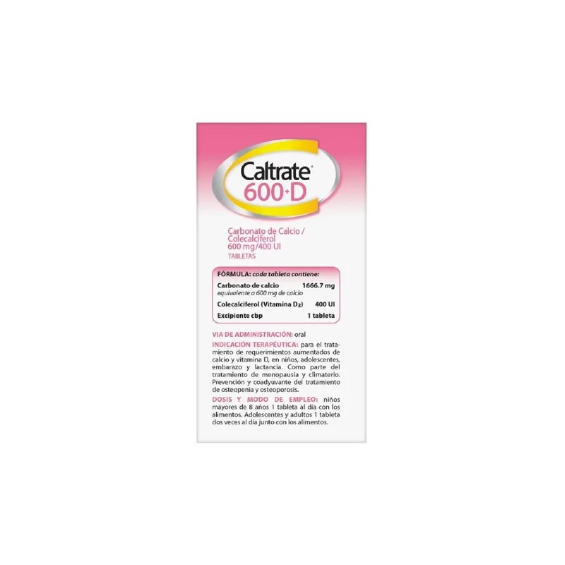 Tabletas De Suplemento 600+d Calcio Y Vitamina D X30 Sabor