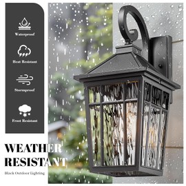 NAXTTII Porch Lights Outdoor Waterproof Exterior Lighting Fixtures 18 Inch Large Size Aluminum Outdoor Wall Lights with Water Ripple Glass E26 Socket