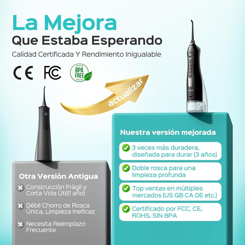 COSLUS C20 Irrigador Bucal Profesional, Pulsos de Alta Frecuencia Portátil
