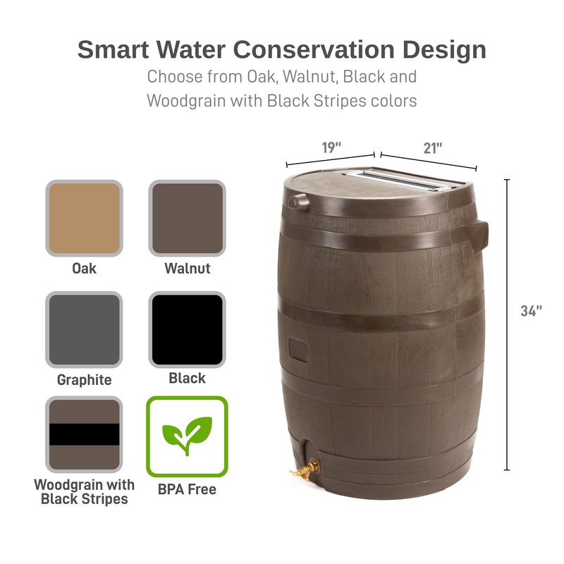RTS Home Accents 50-Gallon Rain Barrel with Brass Spigot, Flat