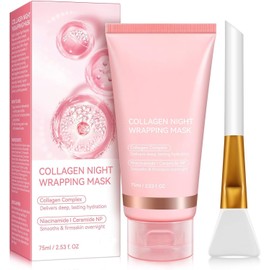 Mascarilla de Colageno, Paquete De Mascarilla Facial Peel Off Envoltura De Colágeno Durante La Noche, Hidratación Profunda, Reduce la Flacidez y Opacidad, con Cepillo