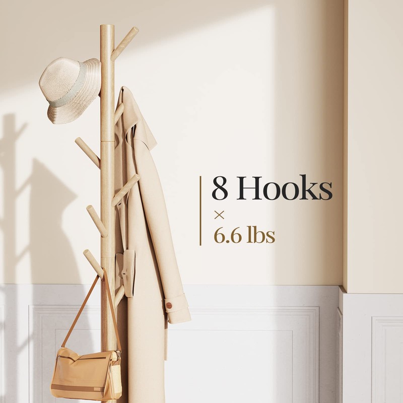 Pipishell Coat Rack Sturdy Wooden Coat Rack Stand, Adjustable Coat