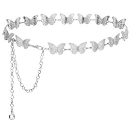 Putcuku Waist Belts for Women Adjustable Body Fashion Metal Link for Dresses (Butterfly Silver-M)