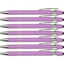 Pastel Rubberized Soft Touch | Pastel Colors | Ballpoint Pen with Stylus Tip a stylish, premium metal pen, black ink, medium point (Pastel Purple, 7 Pack)