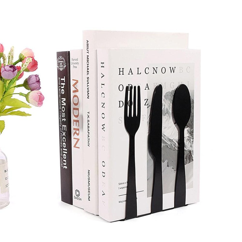 Pissente Cookbook Bookends, Decorative Metal Book Stoppers, Silver and Black,