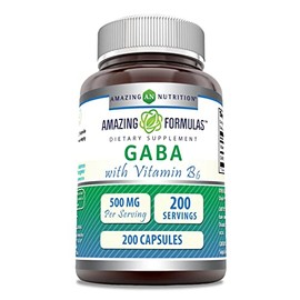 Amazing Formulas GABA (Gamma Aminobutyric Acid) with Vitamin B6 500mg 200 Capsules - Natural Calming Effect - With Vitamin B-6 Promotes Relaxation - E