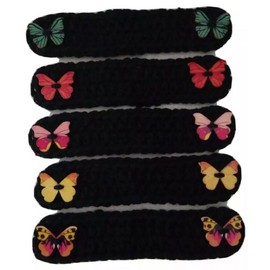 5 Ear Savers Crochet Ear Protector Face Mask Extender MEDIUM BUTTERFLY Black