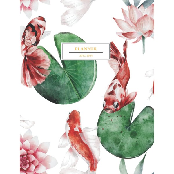 Japanese Koi Fish Themed Cover: Four Year Monthly Planner: Jan