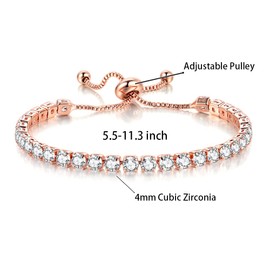 MeiziQL Women's 18K Gold Plated Adjustable Chain Bracelet,Rose Gold Tennis Bracelets,4mm AAA+ Cubic Zirconia Crystal Bracelet Fashion Jewelry Gift Bracelet (5.5-7 Inch)(Rose Gold)
