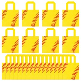 24 Pieces Softball Nonwoven Bags Softball Party Favor Bags 7.9 x 7.9 Inches Softball Candy Goodie Treat Bags with Handles for Kids Adults Birthday Softball Party Supplies