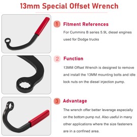 13mm Injection Pump and Idle Lock Nut Wrench Fits For Cummins B Series 5.9L Diesel Engines For Dodge Trucks Special Offset Wrench