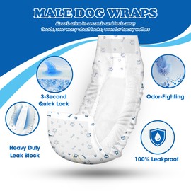 LeapSheep Dog Diapers Male | Male Dog Wraps Disposable Dog Diapers Super Absorbent Puppy Diapers Leak-Proof Doggie Diapers, Quick-Dry Gel | Wetness Indicator, Puppy Training, Incontinence (S, 20ct)