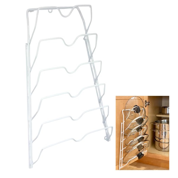 Evelots 6 Pot Lid Organizer for Cabinet or Pantry Wall - Cupboard Door Pots and Pans Organizer - Glass or Metal Pan Covers Cabinet Organizer - Rack Hanger Dividers