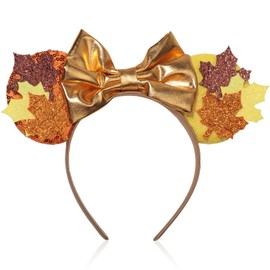 AIDVPOD Autumn Headband Maple Leaf Mouse Ears Headbands Yellow and Red Leaf Deisgn Hairband Thanksgiving Outfit Decoration