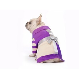 Roseelk Dog Sweater for Medium Dogs - Puppy Gifts Cute Clothes in Cold Weather, Turtleneck Pullover Knitwear Design for Female Male Pet, Doggies, Cat, Kitten Weiner Bulldog Chihuahua(M Purple+Beige)