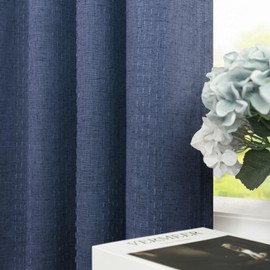 Navy Blue Patterned Curtains 84 Inch Length for Living Room 2 Panels Back Tab Pinch Pleated Pocket Linen Drapes Long Light Filtering Sheer Indigo Midnight Dark Blue Curtains for Boys Bedroom Farmhouse
