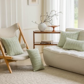 Home Brilliant Pillow Covers 12x20 Soft Green Lumbar Support Throw Pillow Covers Set of 2 Solid Corduroy Striped Pillow Cases Sofa Bed Furniture Decorations, Set of 2, 12 x 20 inch, Light Green