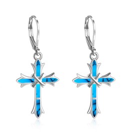 ONEFINITY Cross Earrings for Women Sterling Silver Cross Dangle Drop Earring Cross Leverback Earrings Women Jewelry (Turquoise earrings)