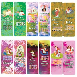 NewEights NewEights Jesus Love is Strong, Christian Quotes Bookmarks (2-Sets X 6 Cards) – Daily Motivational Card Set – Collection Set Book Page Clippers – Ideal for Church Events