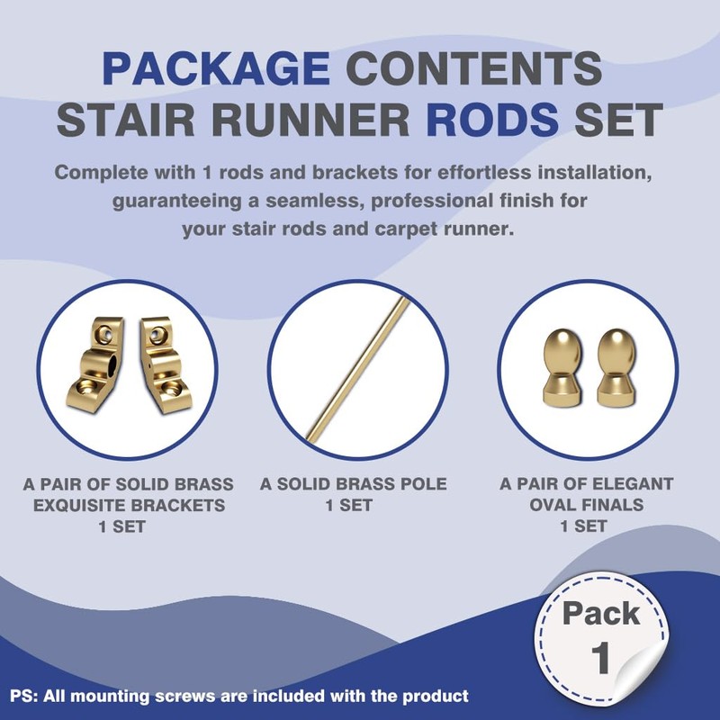 Solid Brass Stair Rods for Carpet Runners Set of 1,