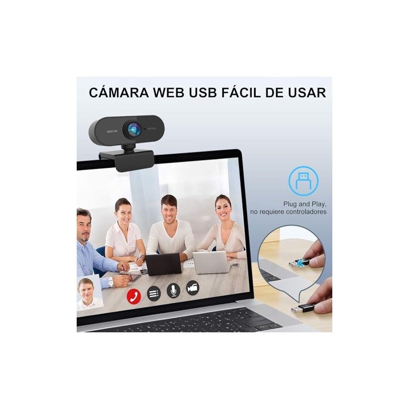 Cámara Web HD 1080P, Webcam con Microfono para PC, Camara