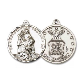 bliss Sterling Silver St Saint Christopher Medal Pendant Necklace Air Force With Chain