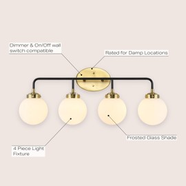 JONATHAN Y JYL9554B Caleb 30.75" 4-Light Contemporary Transitional Iron/Glass LED Vanity Light, Brass Gold/Black/White for Large Bathroom