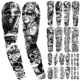 Yazhiji- [GRAN COLECCIÓN] Se incluyen 46 hojas en total. Los tatuajes temporales de tamaño extragrande pueden cubrir partes más grandes de tu cuerpo. El tatuaje de brazo completo de Yazhiji mide 22,83