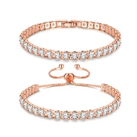 KRFY Bracelets for Womens Rosegold Bracelet for Women Tennis Bracelet for Women Crystal Bracelet Ladies Jewellery Adjustable Bracelet Set for Women Girls Roldgold